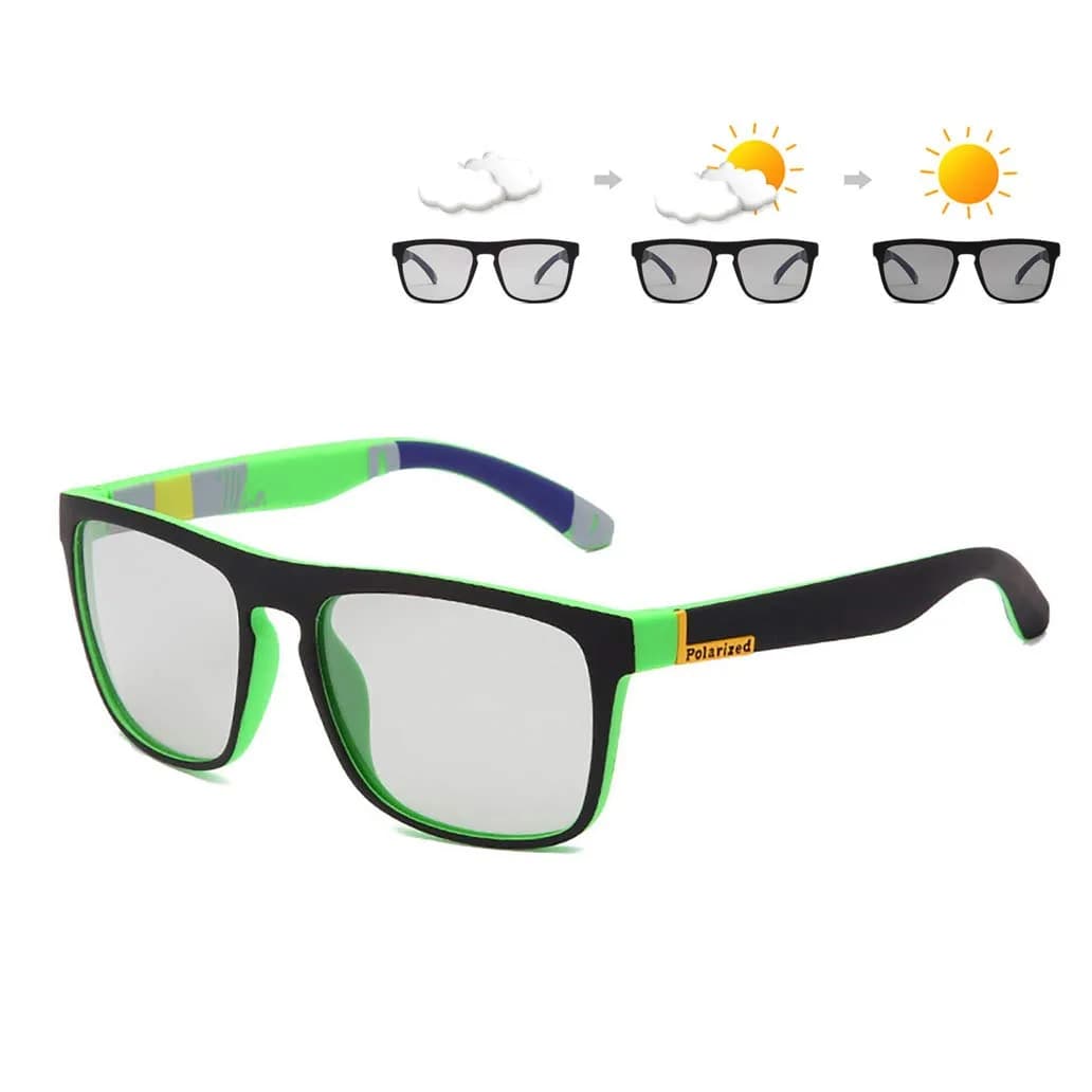 HCYCFY Photochromic Polarized Driving Sunglasses Square Matte Frame UV Protection Glasses (Black Frame/Photochromic Lens) — Green Frame/Photochromic Lens
