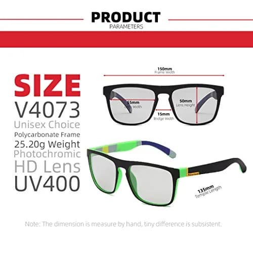 HCYCFY Photochromic Polarized Sunglasses Men Square Matte Frame Eyewear 65mm (2.56in) | Adaptive UV Protection for Cycling thumbnail 4