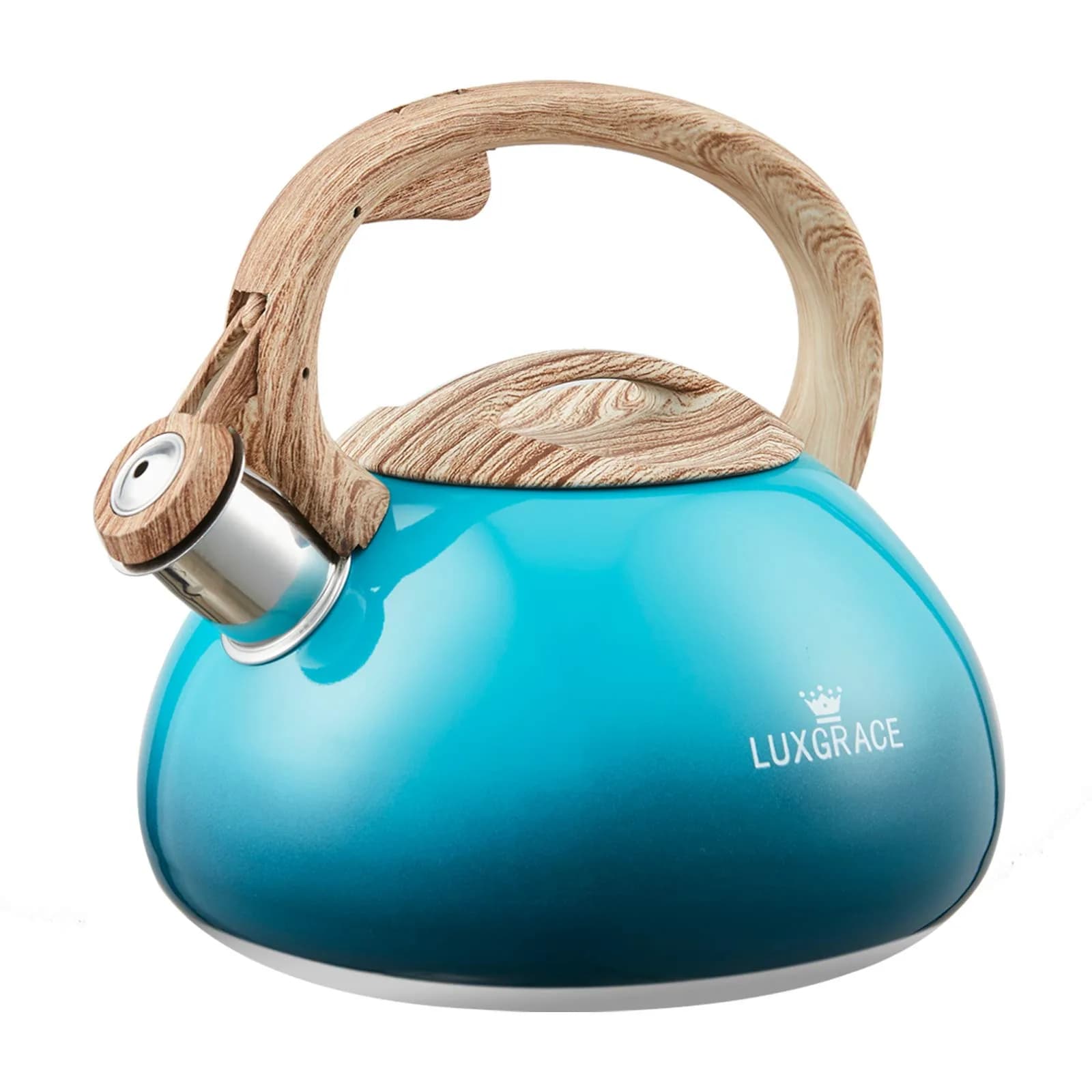 LUXGRACE 2.2 Quarts Stainless Steel Whistling Tea Kettle for Stovetop | Fast Boiling & Safe Handle — 2.2 Quarts