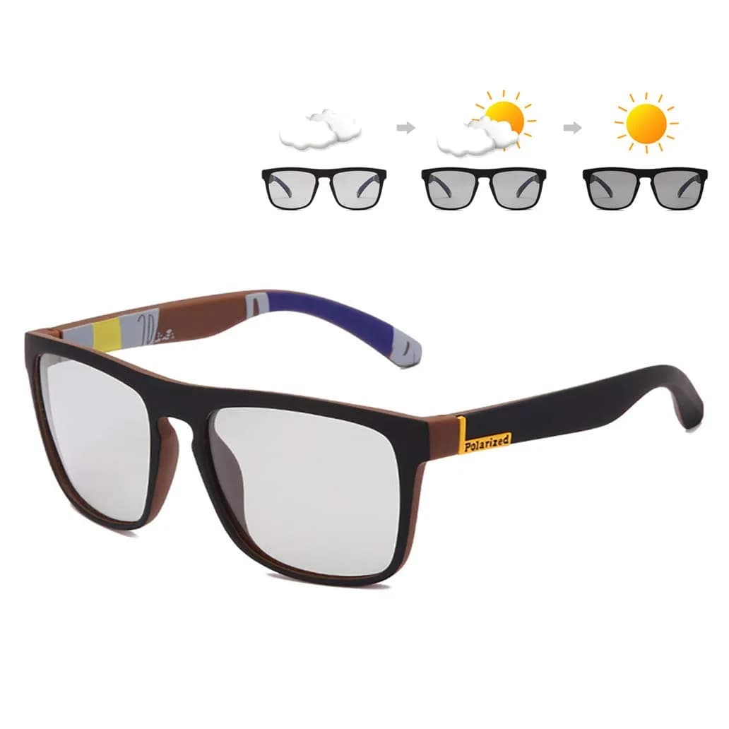 HCYCFY Photochromic Polarized Driving Sunglasses Square Matte Frame UV Protection Glasses (Black Frame/Photochromic Lens) — Brown Frame/Photochromic Lens