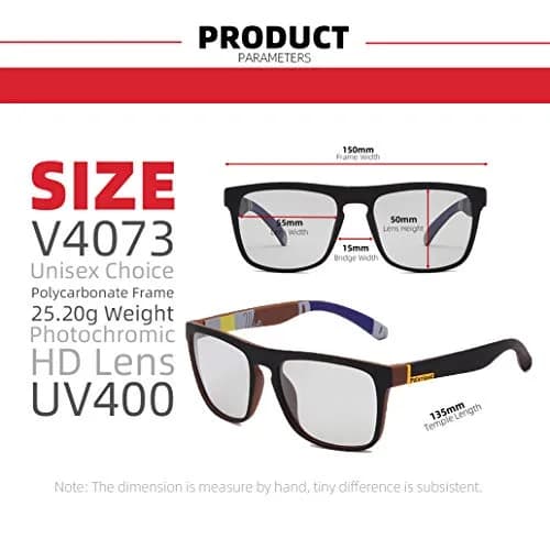 HCYCFY Photochromic Polarized Driving Sunglasses Square Matte Frame 65mm (2.56in) | Adaptive Tint for All-Day Clarity thumbnail 4