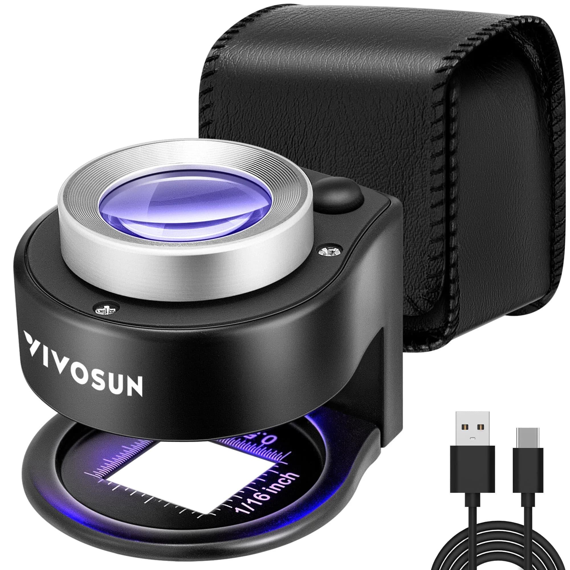 VIVOSUN 30X Rechargeable Loupe Magnifier with LED and UV Light, Black | Optical Glass Lens with Scale
