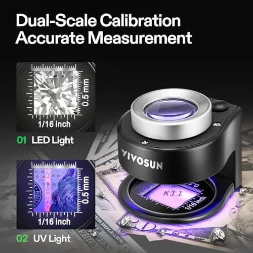 VIVOSUN 30X Rechargeable Loupe Magnifier with LED and UV Light, Black | Optical Glass Lens with Scale thumbnail 7
