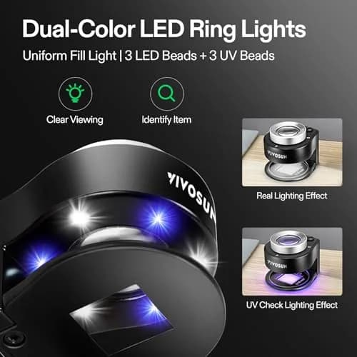 VIVOSUN 30X Rechargeable Loupe Magnifier with LED and UV Light, Black | Optical Glass Lens with Scale thumbnail 3