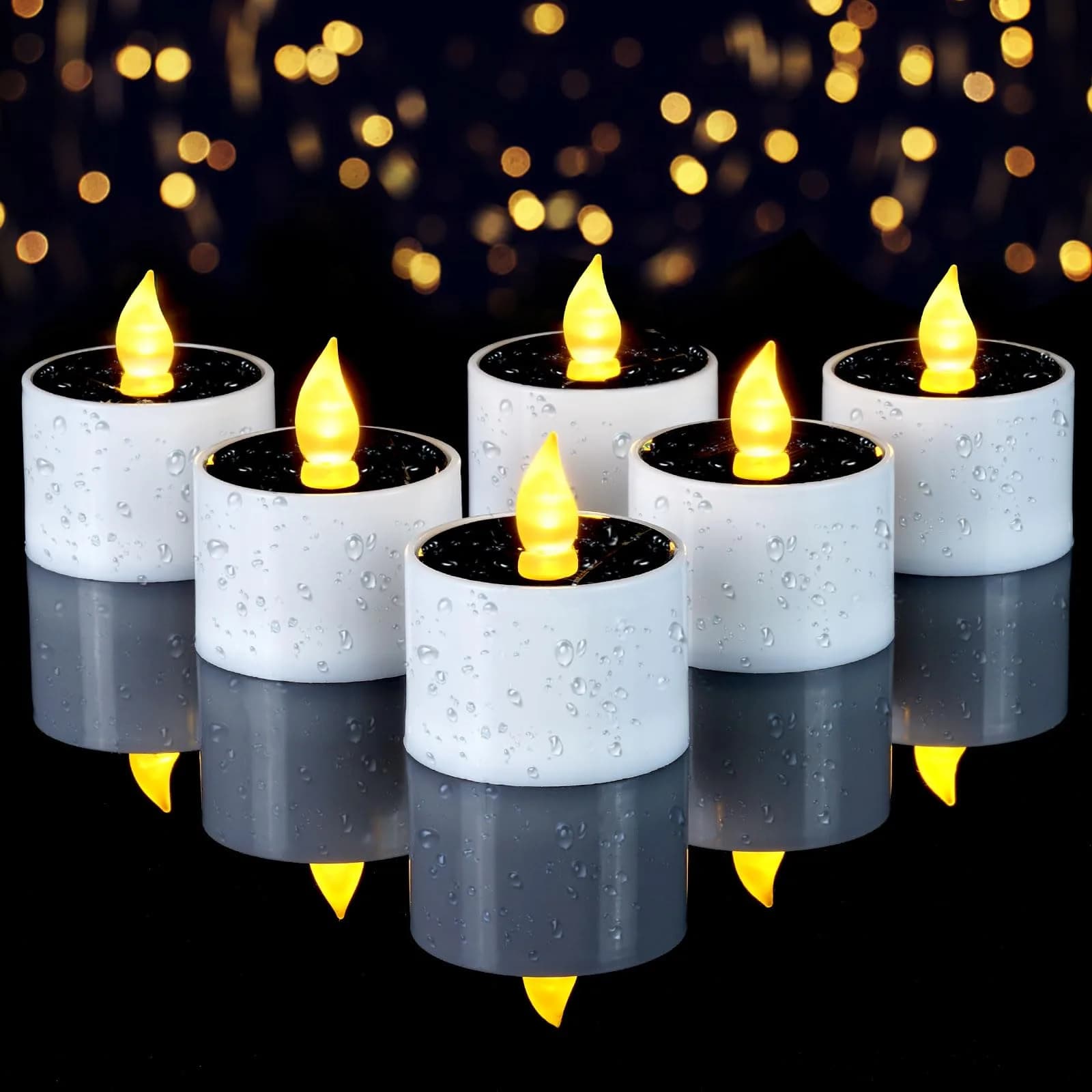 Homemory Solar Votive Candles Outdoor Waterproof, Dusk to Dawn, 6-Pack, 5.8cm (2.3") Diameter x 5cm (2") High | Realistic Flickering LED Garden Lights