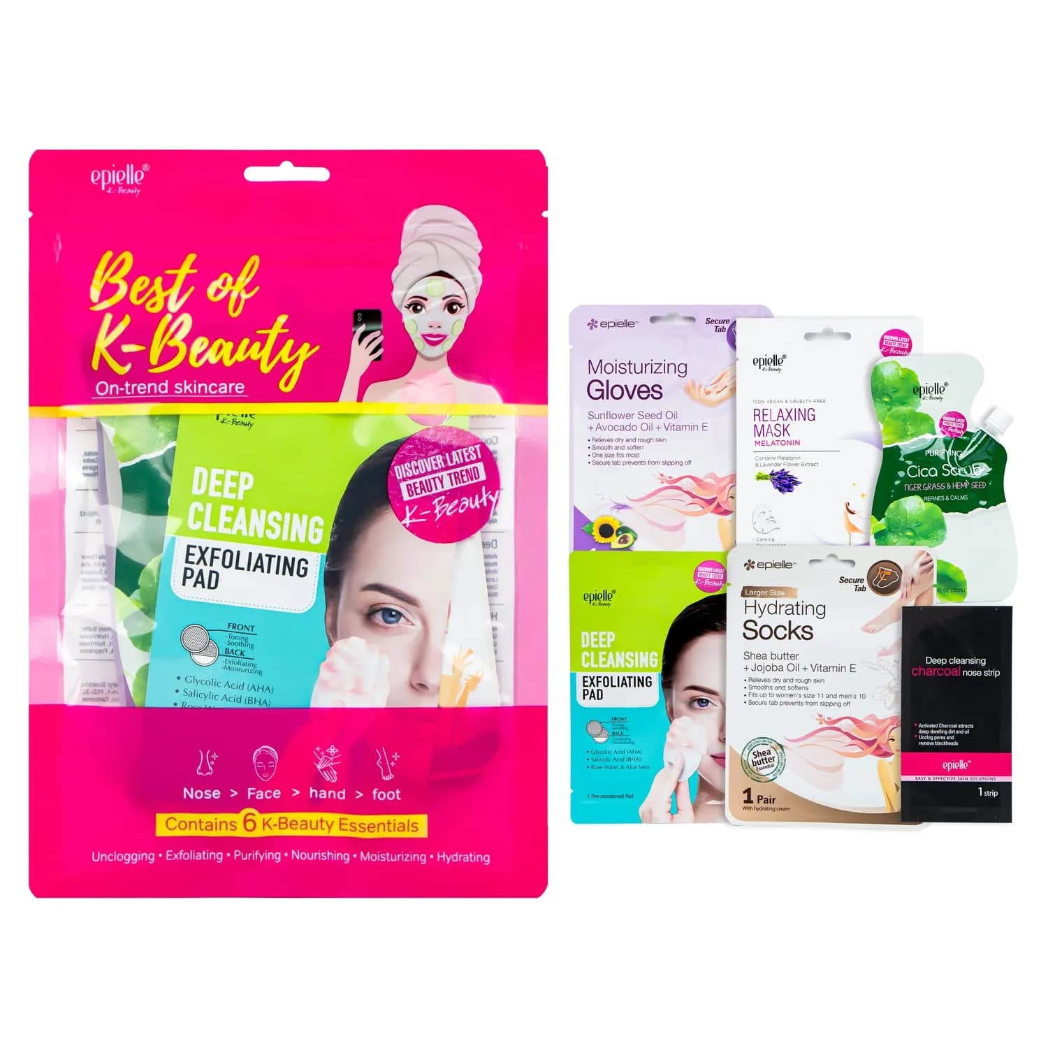 Epielle Spa Day Kit 6 Piece Set | Korean Skin Care Set for Radiant Skin — Home Spa Kit / 6 Piece Set