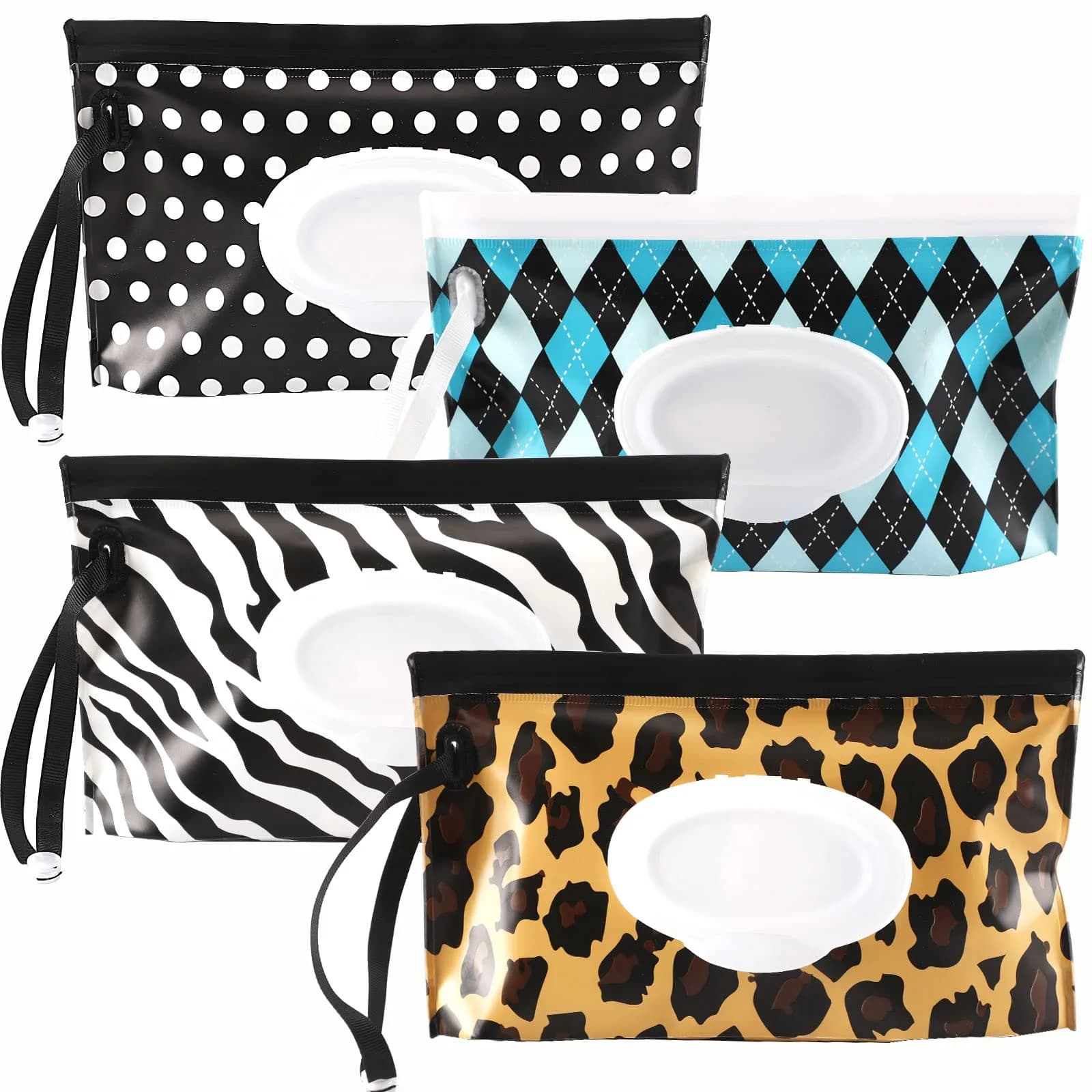 FEBSNOW Baby Wipe Dispenser 4 Pack | Portable Refillable Wet Wipe Holder with Nylon Loop, 25x14x5 cm — PatternE