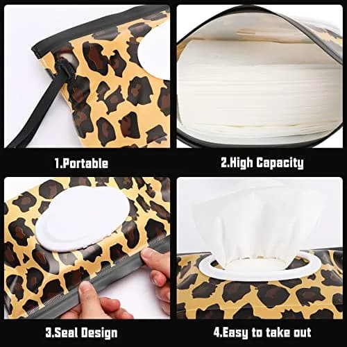 FEBSNOW Portable Baby Wipe Dispenser 4 Pack | Reusable Travel Wet Wipe Pouch with Zip Locking Seal and Secure Snap Close Lid thumbnail 3