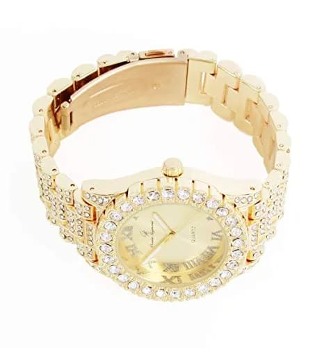 Charles Raymond Mens Silver Big Rocks with Roman Numerals Fully Iced Out Colorful Dial Watch - ST10327 RN Single (Shiny Gold) thumbnail 4