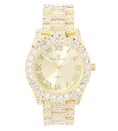 Charles Raymond Mens Silver Big Rocks with Roman Numerals Fully Iced Out Colorful Dial Watch - ST10327 RN Single (Shiny Gold) thumbnail 1