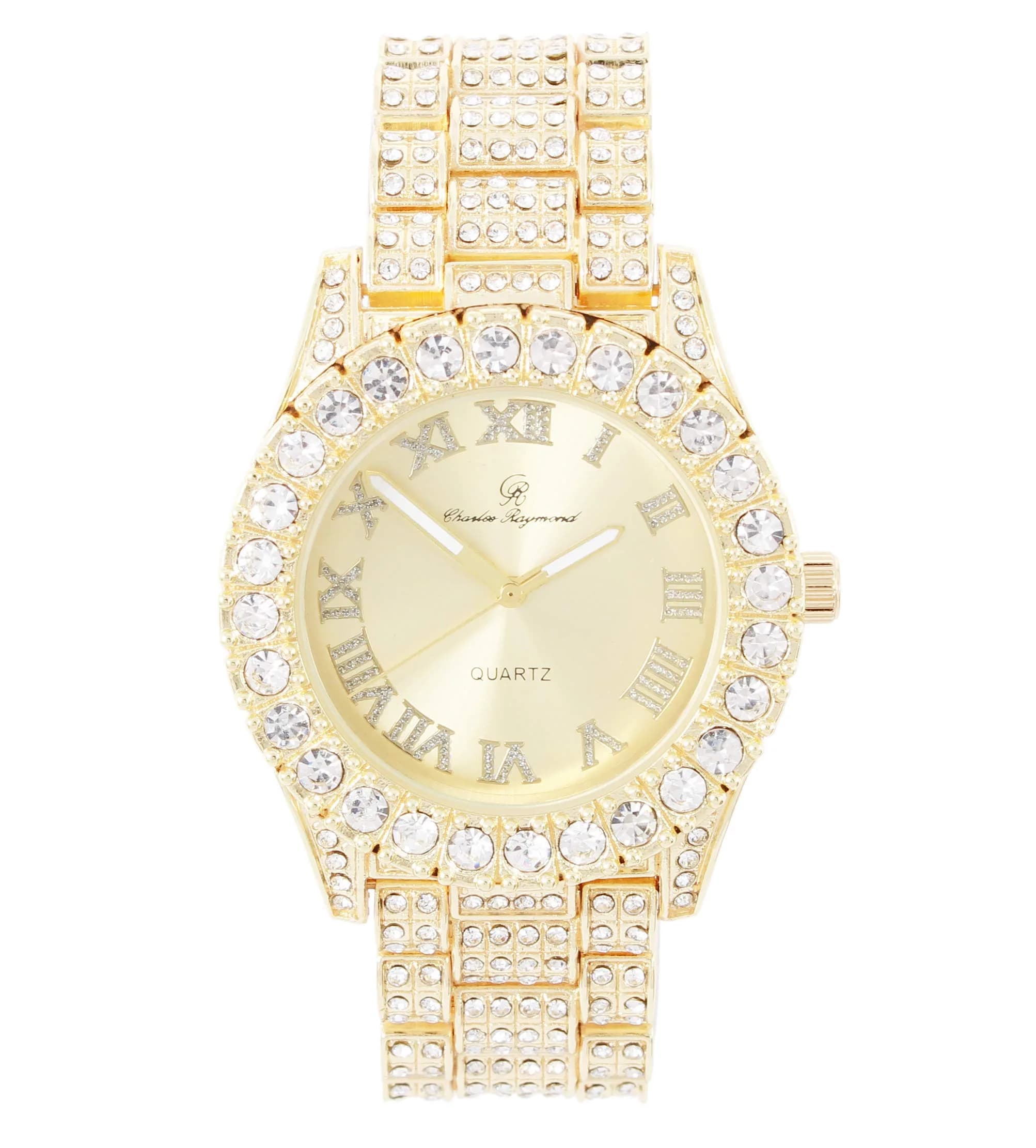 Charles Raymond Mens Silver Big Rocks with Roman Numerals Fully Iced Out Colorful Dial Watch - ST10327 RN Single (Shiny Gold) - main product image