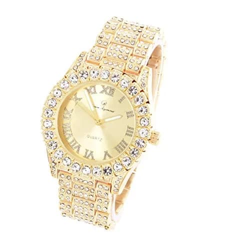 Charles Raymond Mens Silver Big Rocks with Roman Numerals Fully Iced Out Colorful Dial Watch - ST10327 RN Single (Shiny Gold) thumbnail 2