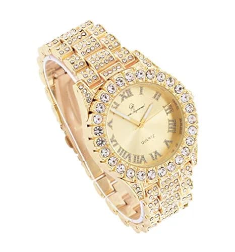 Charles Raymond Mens Silver Big Rocks with Roman Numerals Fully Iced Out Colorful Dial Watch - ST10327 RN Single (Shiny Gold) thumbnail 3