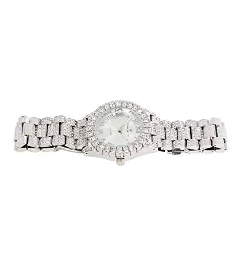 Charles Raymond Mens Silver Big Rocks Watch with Roman Numerals | Fully Iced Out Colorful Dial (Shiny Silver, 1.7") thumbnail 4