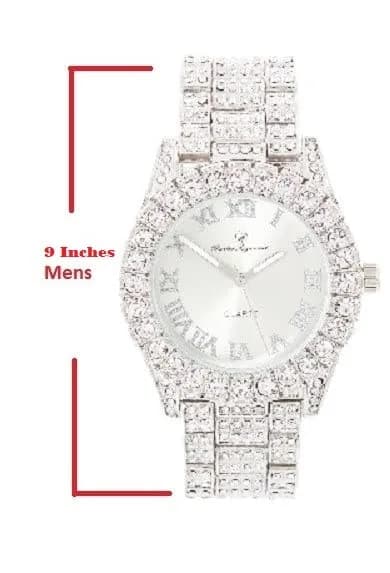 Charles Raymond Mens Silver Big Rocks Watch with Roman Numerals | Fully Iced Out Colorful Dial (Shiny Silver, 1.7") thumbnail 5