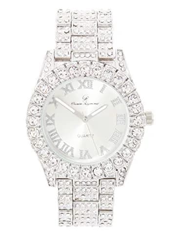 Charles Raymond Mens Silver Big Rocks Watch with Roman Numerals | Fully Iced Out Colorful Dial (Shiny Silver, 1.7") thumbnail 1