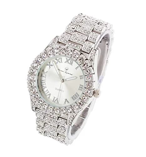 Charles Raymond Mens Silver Big Rocks Watch with Roman Numerals | Fully Iced Out Colorful Dial (Shiny Silver, 1.7") thumbnail 2