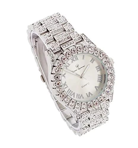 Charles Raymond Mens Silver Big Rocks Watch with Roman Numerals | Fully Iced Out Colorful Dial (Shiny Silver, 1.7") thumbnail 3