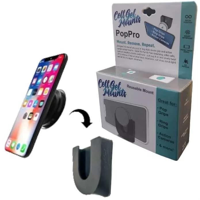 Cell Gel Mounts PopPro Mounting System | Reusable Flat Surface Mount for Socket & Ring Phone Grips (Black) thumbnail 2