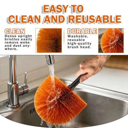 Buyplus Telescoping Cobweb Duster with 20ft Extension Pole | Cleans Up to 26ft High, Non-Shedding Bristles thumbnail 5