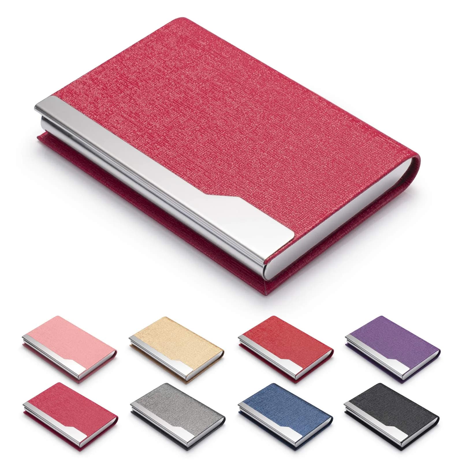 FACATH Luxury PU Leather Business Card Holder Case | Gold, Slim, Magnetic Closure — QZP-Rose Red
