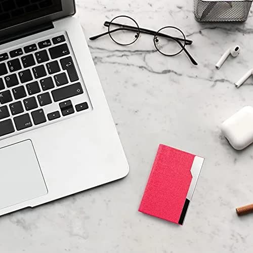 FACATH Business Card Holder Case Rose Red PU Leather Name Card Holder | Slim & Portable Design thumbnail 6