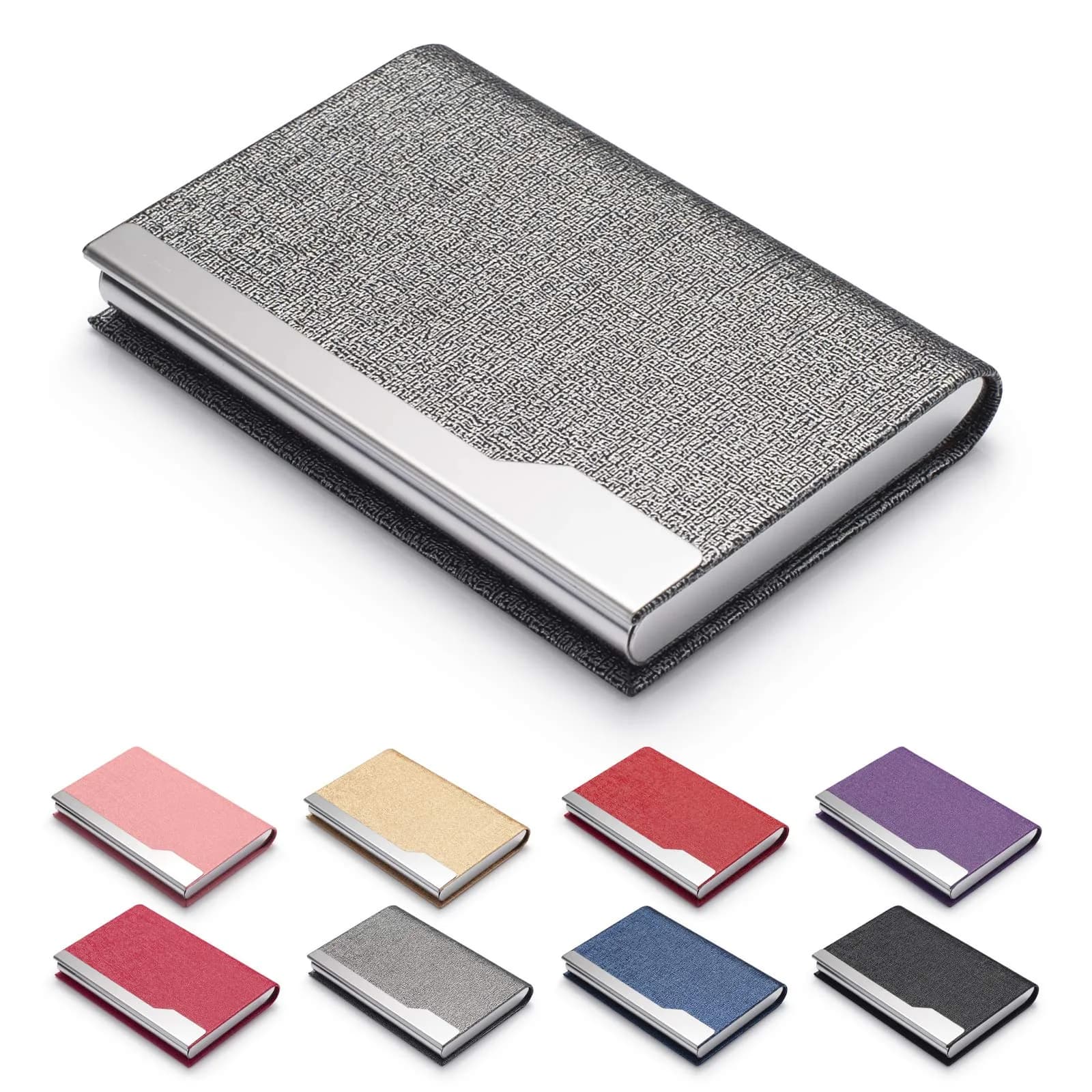 FACATH Luxury PU Leather Business Card Holder Case | Gold, Slim, Magnetic Closure — QZP-Grey