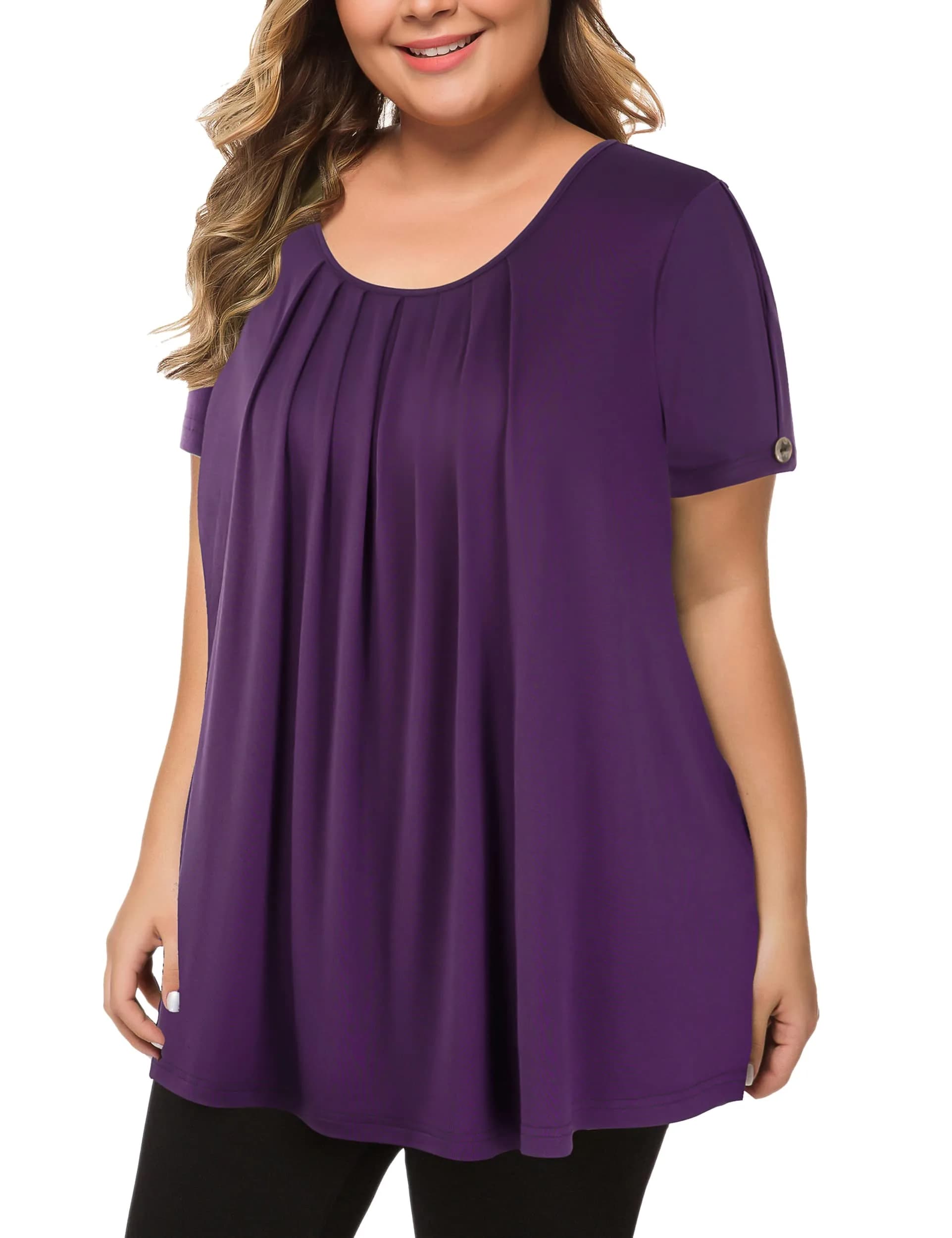 MANER Plus Size Short Sleeve Flowy Shirt in Purple | Casual Tunic for Women