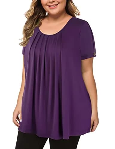 MANER Plus Size Short Sleeve Flowy Shirt in Purple | Casual Tunic for Women thumbnail 1
