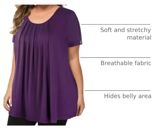 MANER Plus Size Short Sleeve Flowy Shirt in Purple | Casual Tunic for Women thumbnail 4