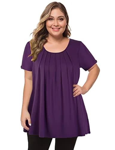 MANER Plus Size Short Sleeve Flowy Shirt in Purple | Casual Tunic for Women thumbnail 3