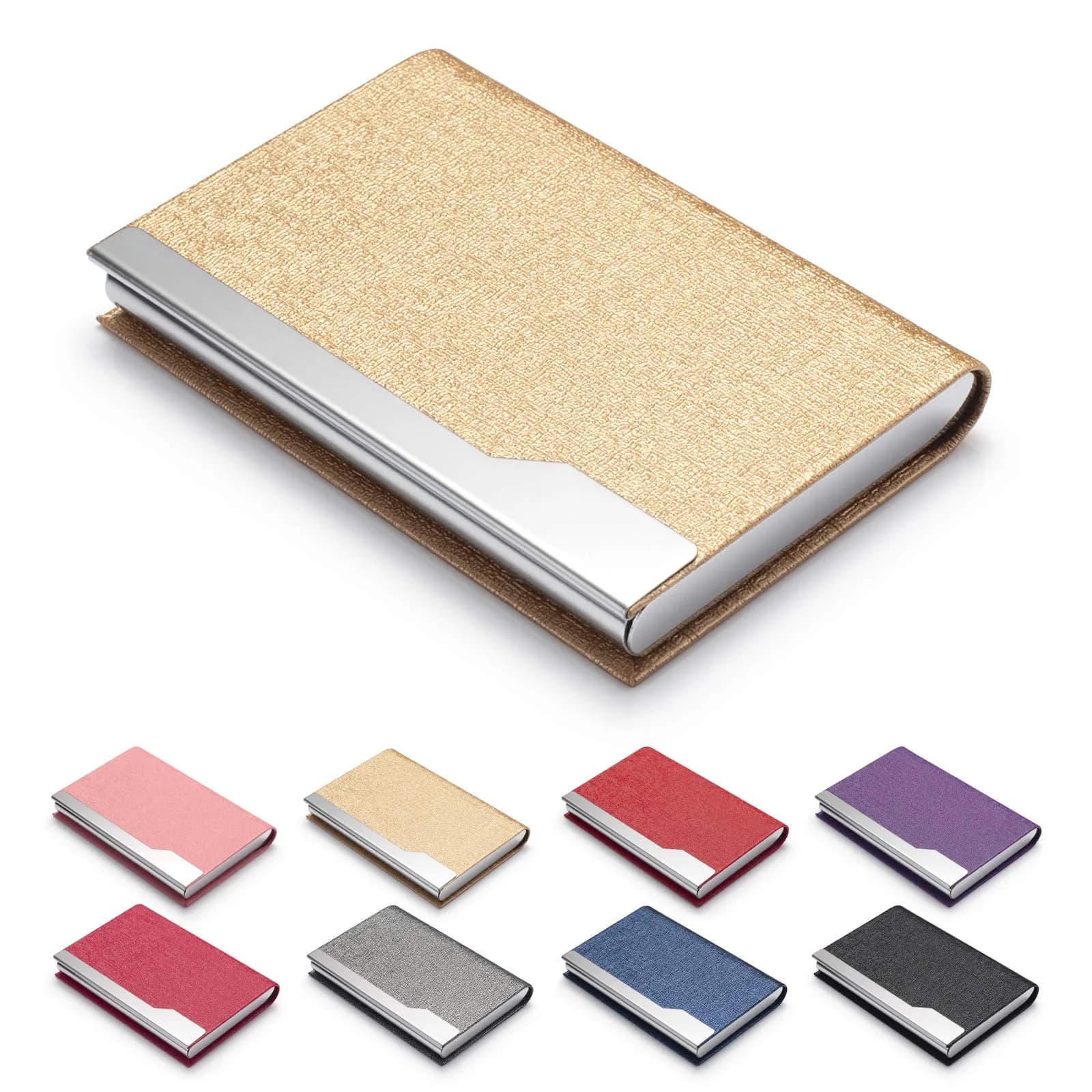 FACATH Luxury PU Leather Business Card Holder Case | Gold, Slim, Magnetic Closure — QZP-Gold