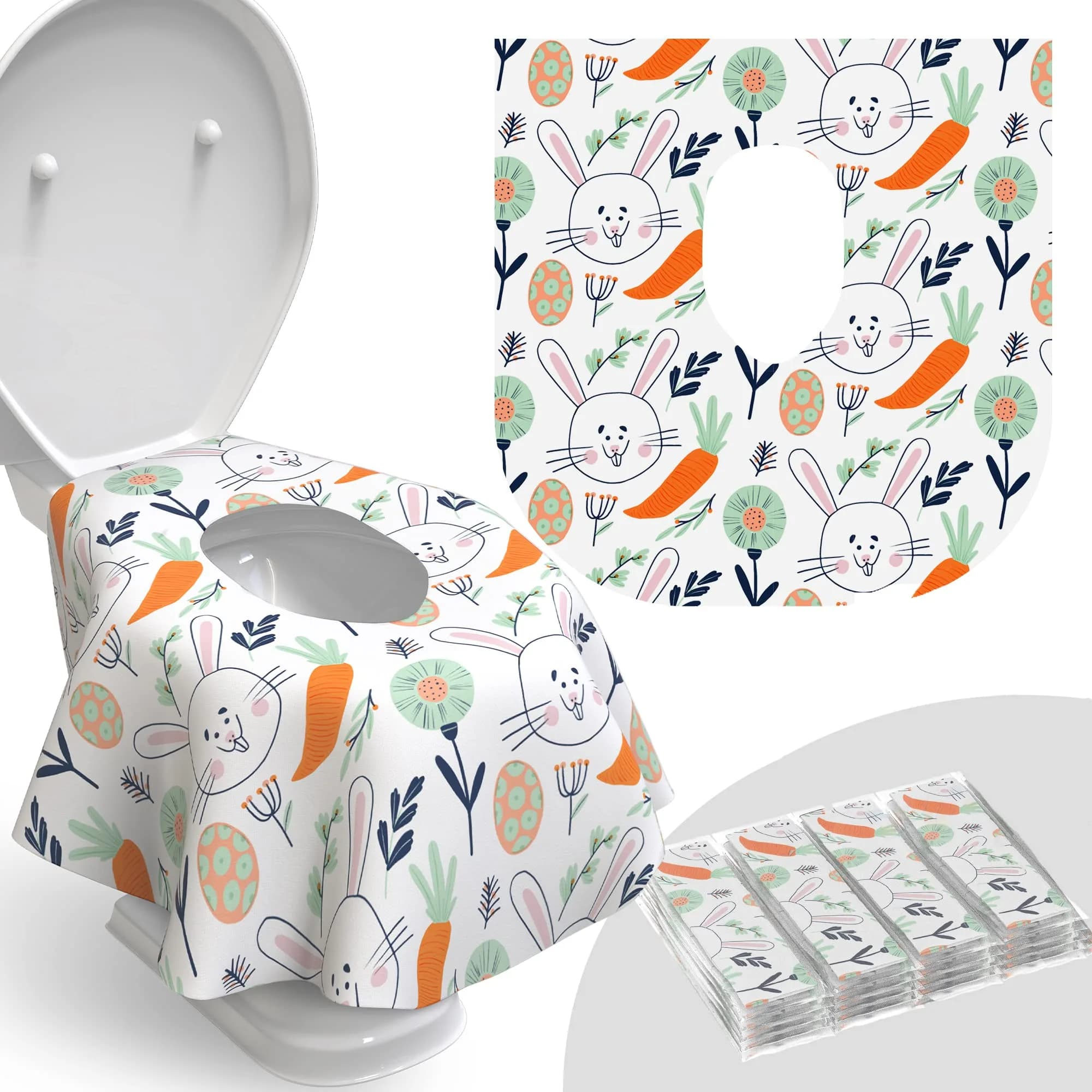 Relyo Disposable Toilet Seat Covers 20 Pack Easter Bunny | Waterproof & Non-Slip for Travel & Potty Training
