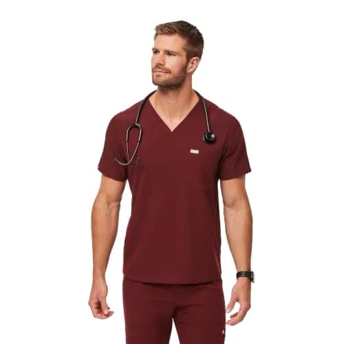 FIGS Chisec Three-Pocket Men’s Scrub Top – Burgundy, M | Technical Comfort & Durable Fit thumbnail 1
