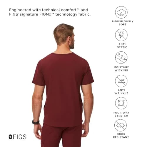 FIGS Chisec Three-Pocket Men’s Scrub Top – Burgundy, M | Technical Comfort & Durable Fit thumbnail 4