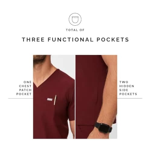 FIGS Chisec Three-Pocket Men’s Scrub Top – Burgundy, M | Technical Comfort & Durable Fit thumbnail 6