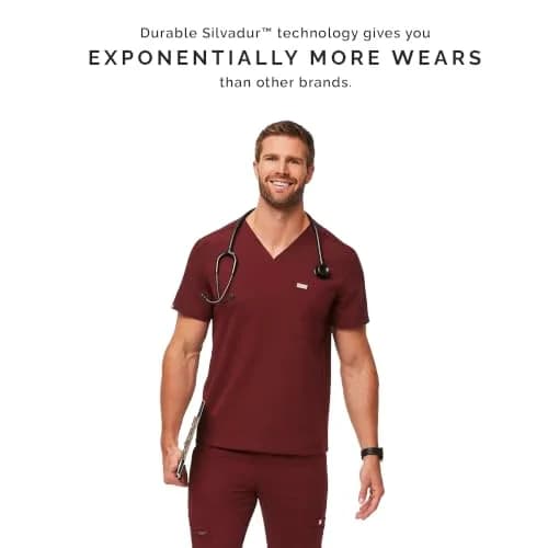 FIGS Chisec Three-Pocket Men’s Scrub Top – Burgundy, M | Technical Comfort & Durable Fit thumbnail 7