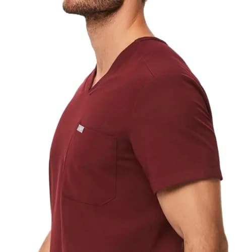 FIGS Chisec Three-Pocket Men’s Scrub Top – Burgundy, M | Technical Comfort & Durable Fit thumbnail 2