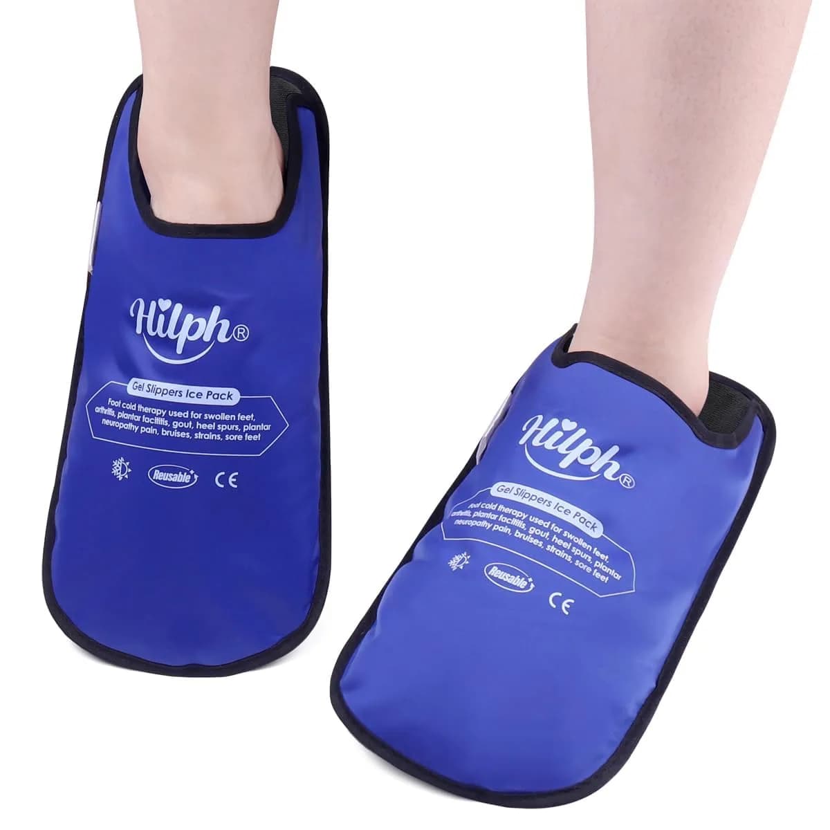 Hilph Foot Ice Pack Slippers, Black, 2-Pack | Reusable Hot & Cold Therapy for Foot Pain Relief — Deep Blue / One Size