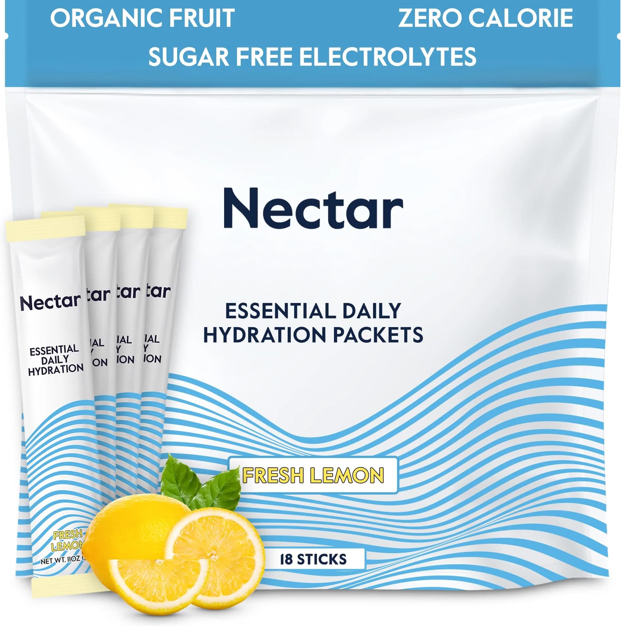 Nectar Hydration Powder Packets Watermelon Flavor, 30 Servings | Organic Fruit Electrolytes for Rapid Hydration — Lemon