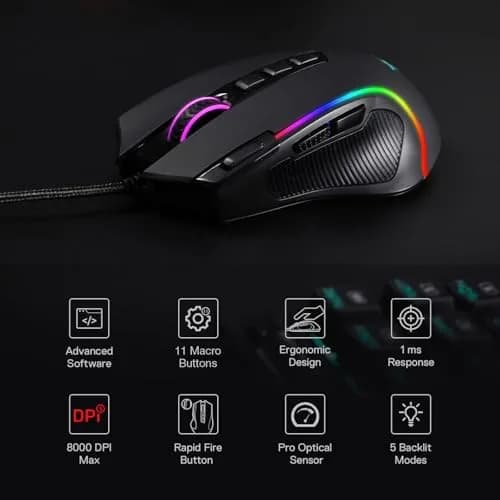 Redragon M612 Predator Wired RGB Optical Gaming Mouse 8000 DPI, 126g | 11 Programmable Buttons, Pixart P3104 Sensor thumbnail 3