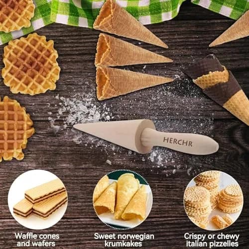 HERCHR Natural Wood Cone Roller for Pizzelles, Krumkakes & Ice Cream Cones | 23cm (9.1in) thumbnail 4