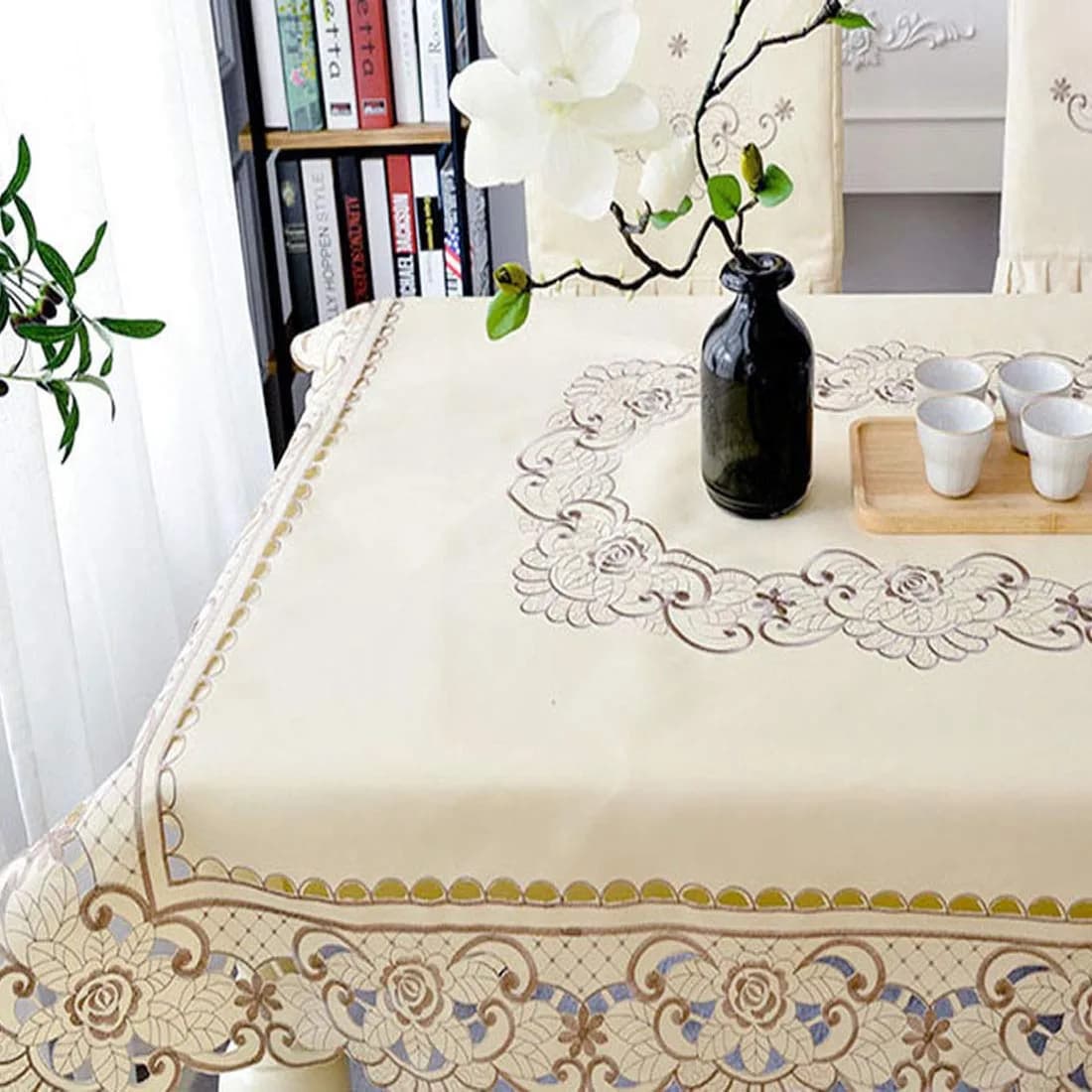WELLYUK Embroidered Brown Flower Tablecloth 55cm (22 Inch) Square | Vintage Lace Style for Dining & Home Decor — Brown Flower