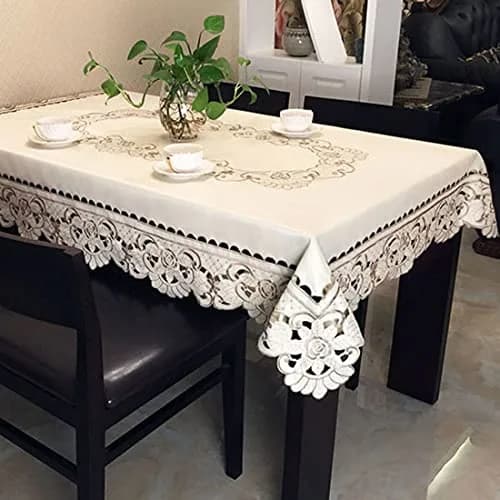 WELLYUK 57" x 57" (145 cm x 145 cm) Vintage Embroidered Brown Flower Classic Lace Square Tablecloth | Elegant Home Decor thumbnail 4