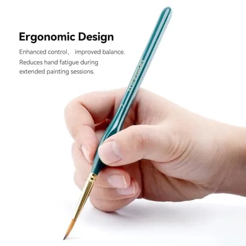 TRANSON 10Pcs Extra Fine Tip Detail Brushes for Model Miniature & Acrylic Watercolor | Precise, Nylon, Green thumbnail 4