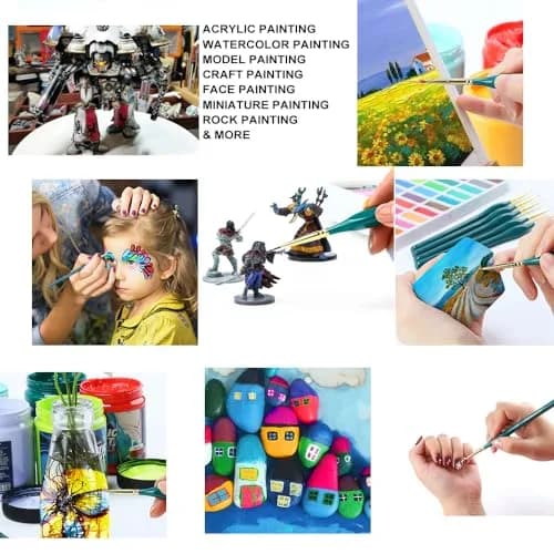 TRANSON 10Pcs Extra Fine Tip Detail Brushes for Model Miniature & Acrylic Watercolor | Precise, Nylon, Green thumbnail 2