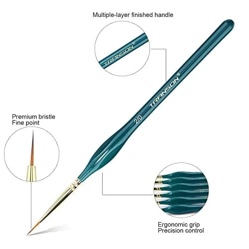 TRANSON 10Pcs Extra Fine Tip Detail Brushes for Model Miniature & Acrylic Watercolor | Precise, Nylon, Green thumbnail 3
