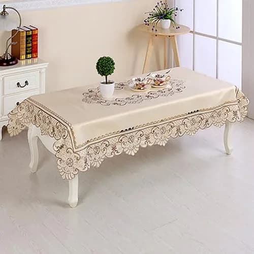 WELLYUK 57 Inch X 86 Inch Oblong Tablecloth, Vintage Embroidery Flower Lace, Brown Flower | Classic Rectangular Polyester Table Cloth thumbnail 4