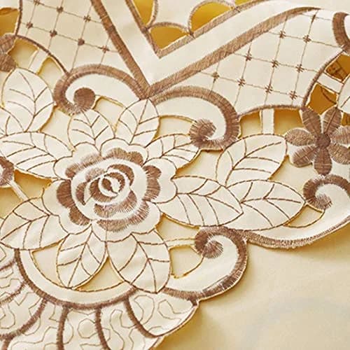 WELLYUK 15 Inch (38.1 cm) Round Vintage Embroidered Brown Flower Lace Tablecloth | Elegant Home Decoration thumbnail 5