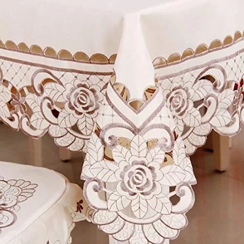 WELLYUK 15 Inch (38.1 cm) Round Vintage Embroidered Brown Flower Lace Tablecloth | Elegant Home Decoration thumbnail 6